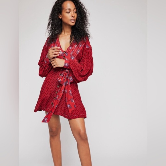 Free People Wonderland Floral Fit and Flare Long Sleeve Mini Dress Small - Picture 3 of 9